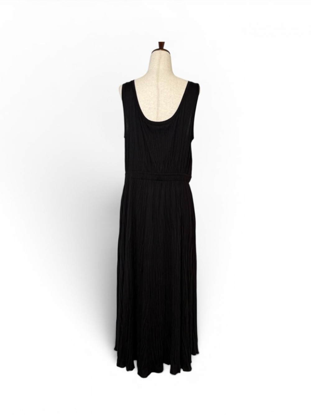 Vince NWT Black Crinkle Pleated Midi Dress Sleeveless Elastic Waist Large - Picture 5 of 14